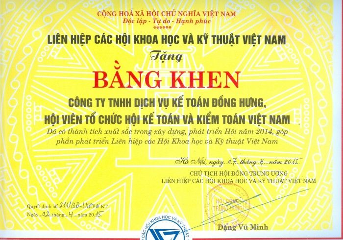 Bang khen Cty Dong Hung